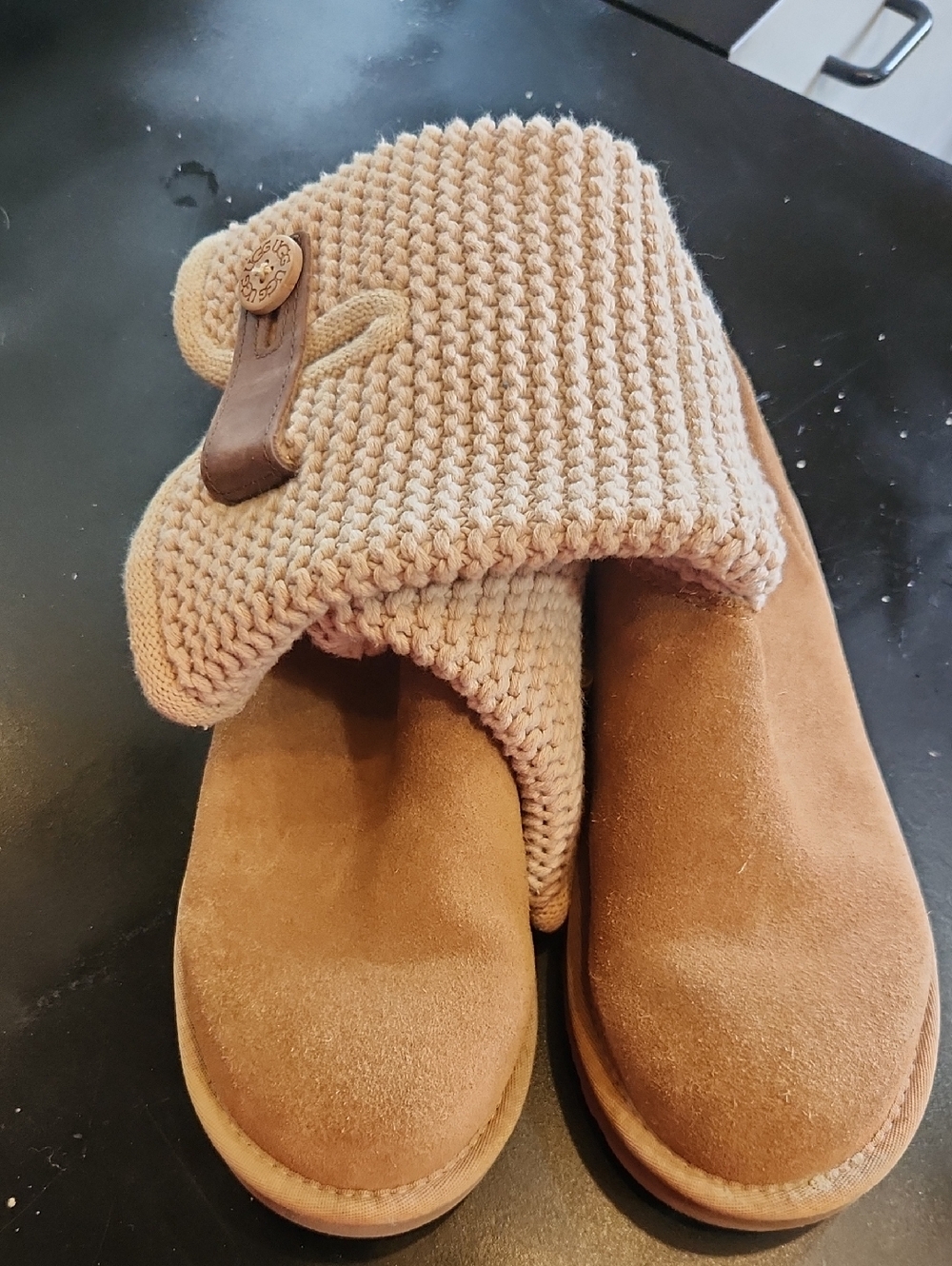 UGG Chestnut Knit Cuff Suede Slip-On Boots